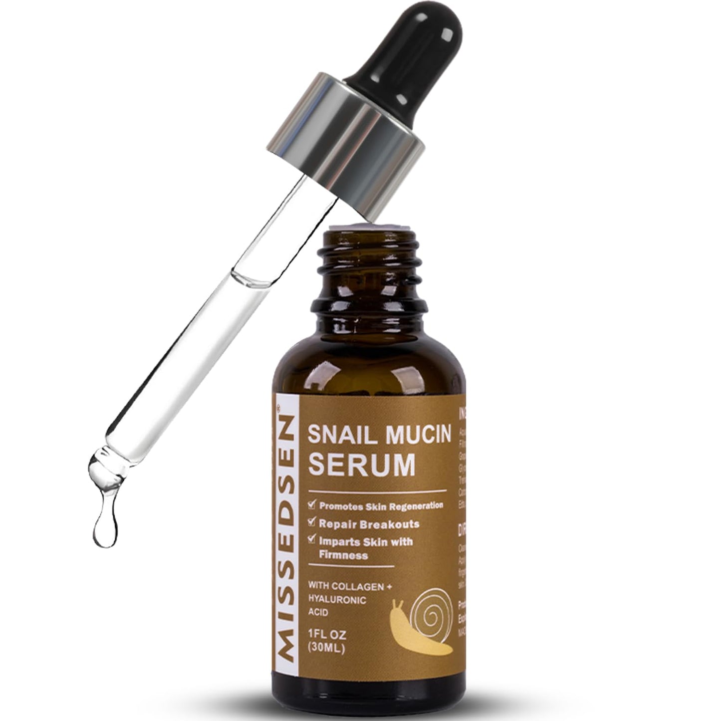 Snail Mucin Serum for Face with Collagen & Hyaluronic Acid,Smoothes Wrinkles,Improves Elasticity,Firms Skin 1 Oz Daily Use