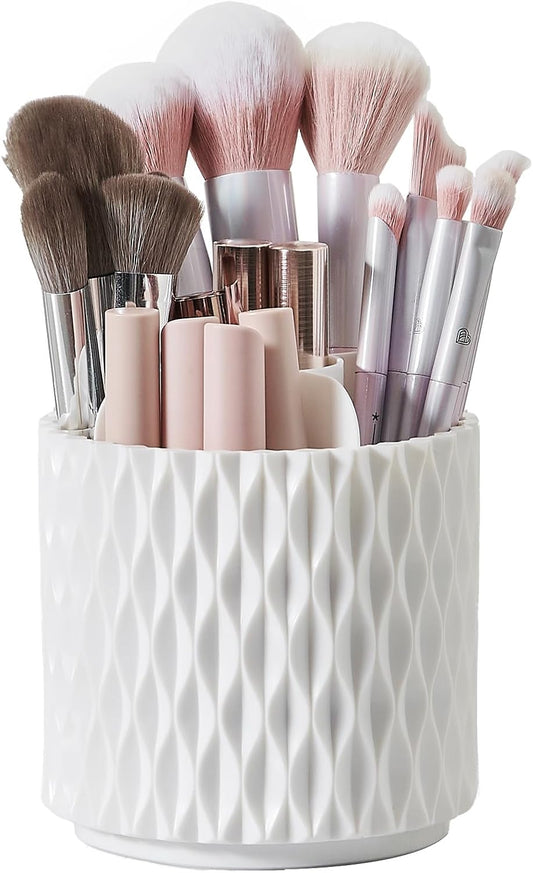 [Upgrade] Rotating Makeup Brush Holder, [Large Capacity] 5 Slot Cosmetics Make up Brush Organizer Storage for Dresser, Countertop, Vanity & Bathroom
