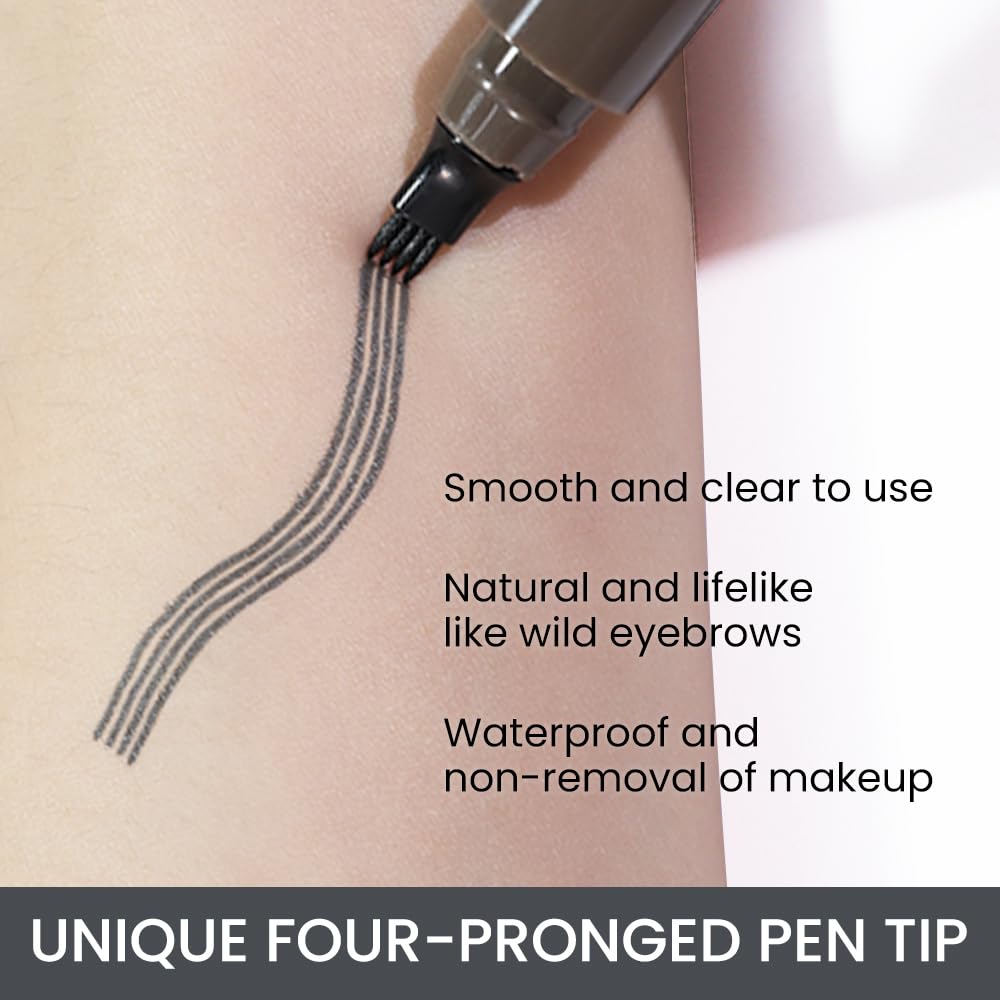 Eyebrow Ink Pencil by Brow Stylist -Micro 4 Point Brow Pen Lift & Snatch Eyebrow Pen Kits with 3 Eyebrow Stencil Long-Lasting Waterproof Natural Eyebrow Hair (B-2Pc 04# Gray)