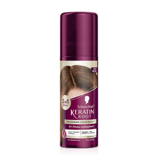 Schwarzkopf Keratin Color Root Temporary Hair Color Spray, Light Brown - Salon Inspired Temporary Hair Dye, for up 100% Gray Coverage and Thicker Looking Roots, Ammonia free