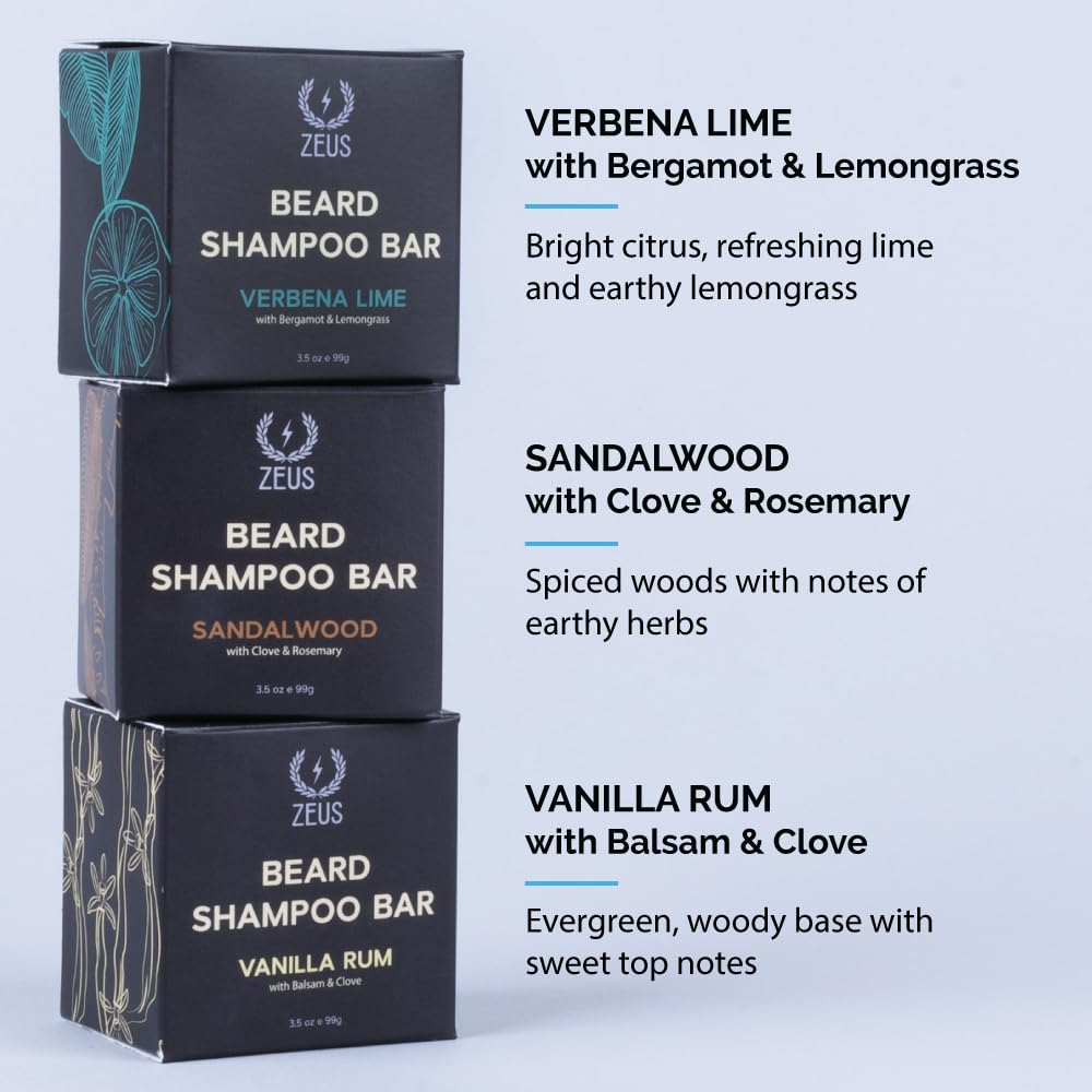 ZEUS Beard Wash Bar for Men, All-Natural Hydrating Shampoo, Skin-Clarifying Soap & Beard Care Cleanser with Natural Ingredients, Anti-Itch & Gentle on Skin (Made in USA) Vanilla Rum