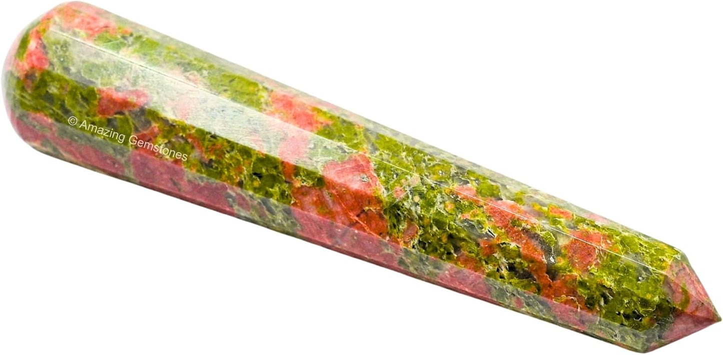 Amazing Gemstone Unakite Crystal Wand Massage Stick - Pelvic Wand Gua Sha for Adults - Crystals and Healing Stones Massage Wands for Adults Gifts (Pointed)