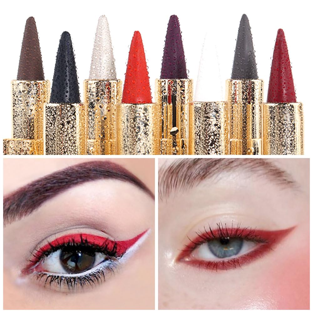 Kaely 2Pcs Red Dark Red Gel Eyeliner Pencil Set,Waterproof Color Colored Eye Liner Crayon,Cat Eye Stencil Gothic Halloween Makeup,Face Paint Eye Black Stick,delineadores de colores para ojos