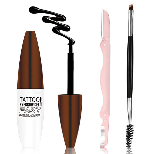 Easy Peel Off Eyebrow Gel Kit, Light Brown Tattoo Brow Gel, Long-lasting Waterproof and Transfer for Women to Achieve Natural Fuller Brows, Suitable for All Skin Types