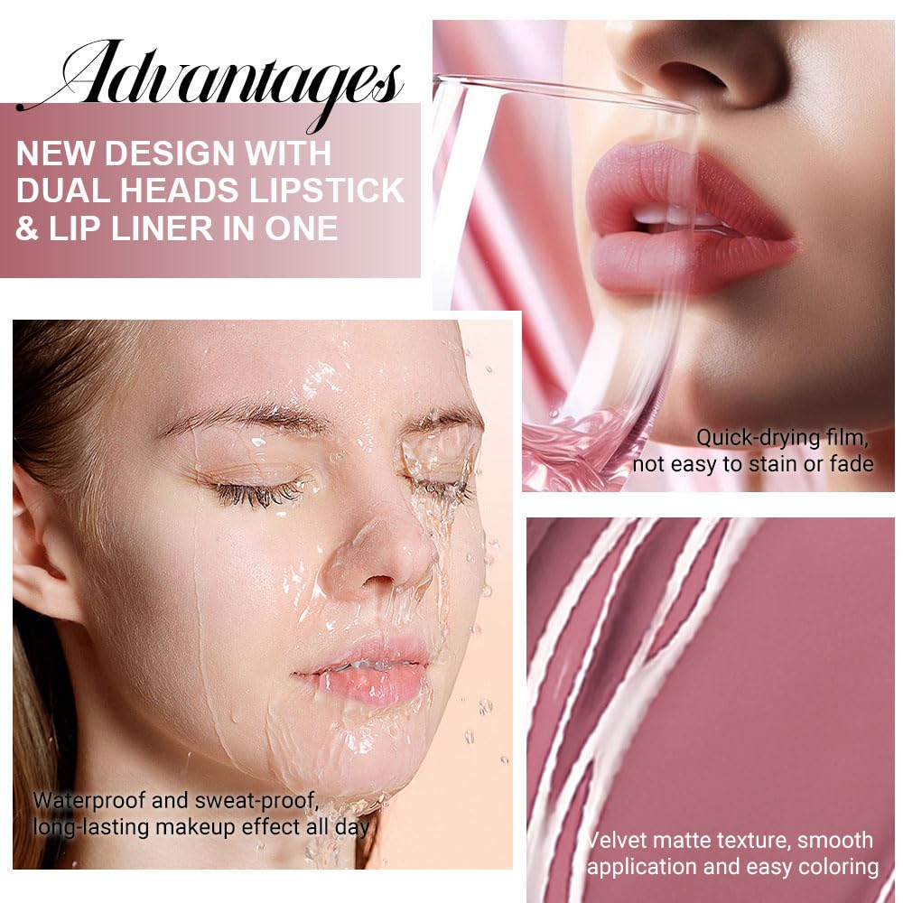 Kaely 2-in-1 Matte Lipstick and Lip Liner, Liquid Lip Stain Makeup for women Long Lasting Waterproof Smudge Proof, labiales matte mate larga duracion listip 24 hours originales, 29 Antique Rose