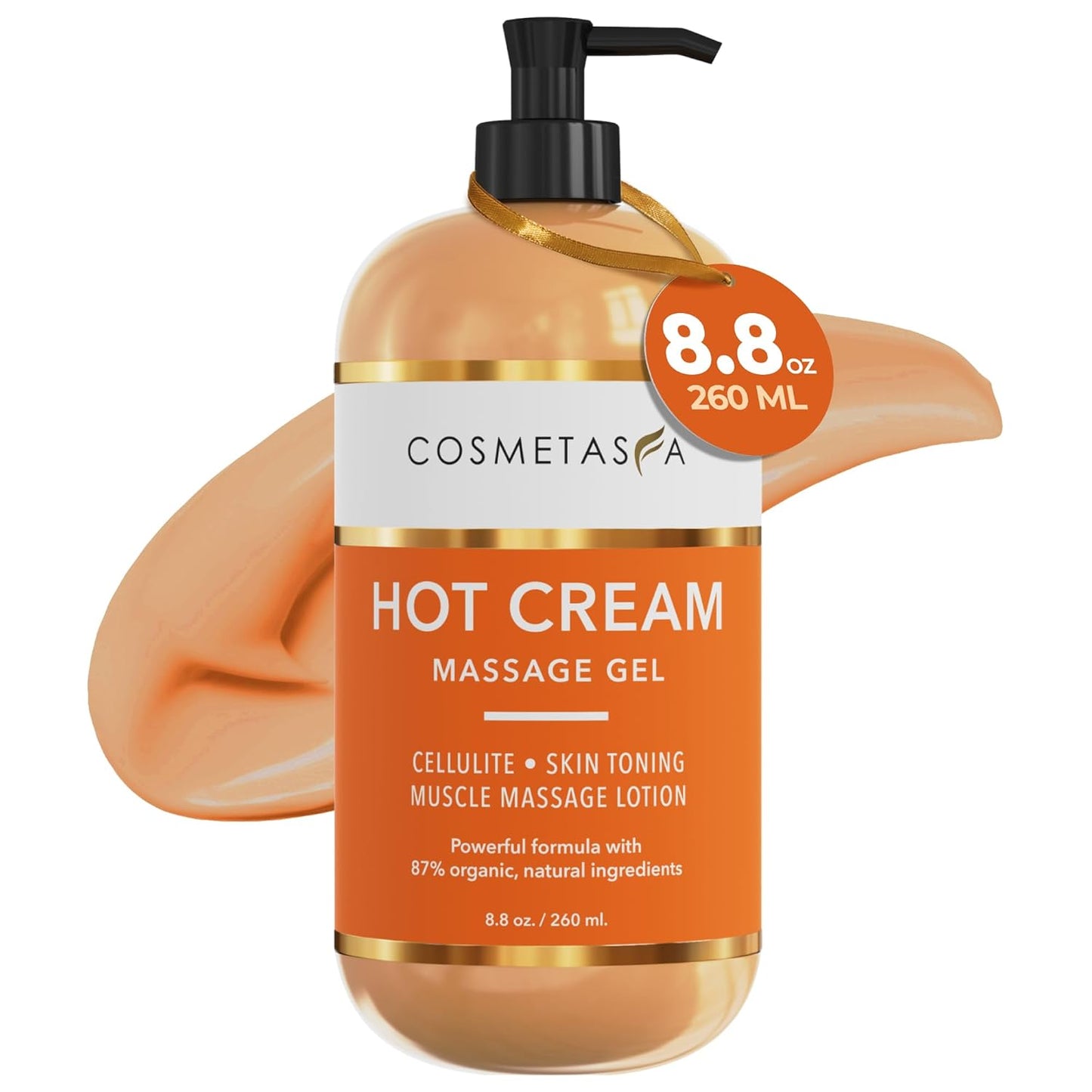 Cosmetasa Hot Belly Cream- 87% Organic Cellulite Cream - Natural Sweat Massage Gel for Stomach, Abdomen, Sore Joints, Muscles, Workout (8.8 oz)
