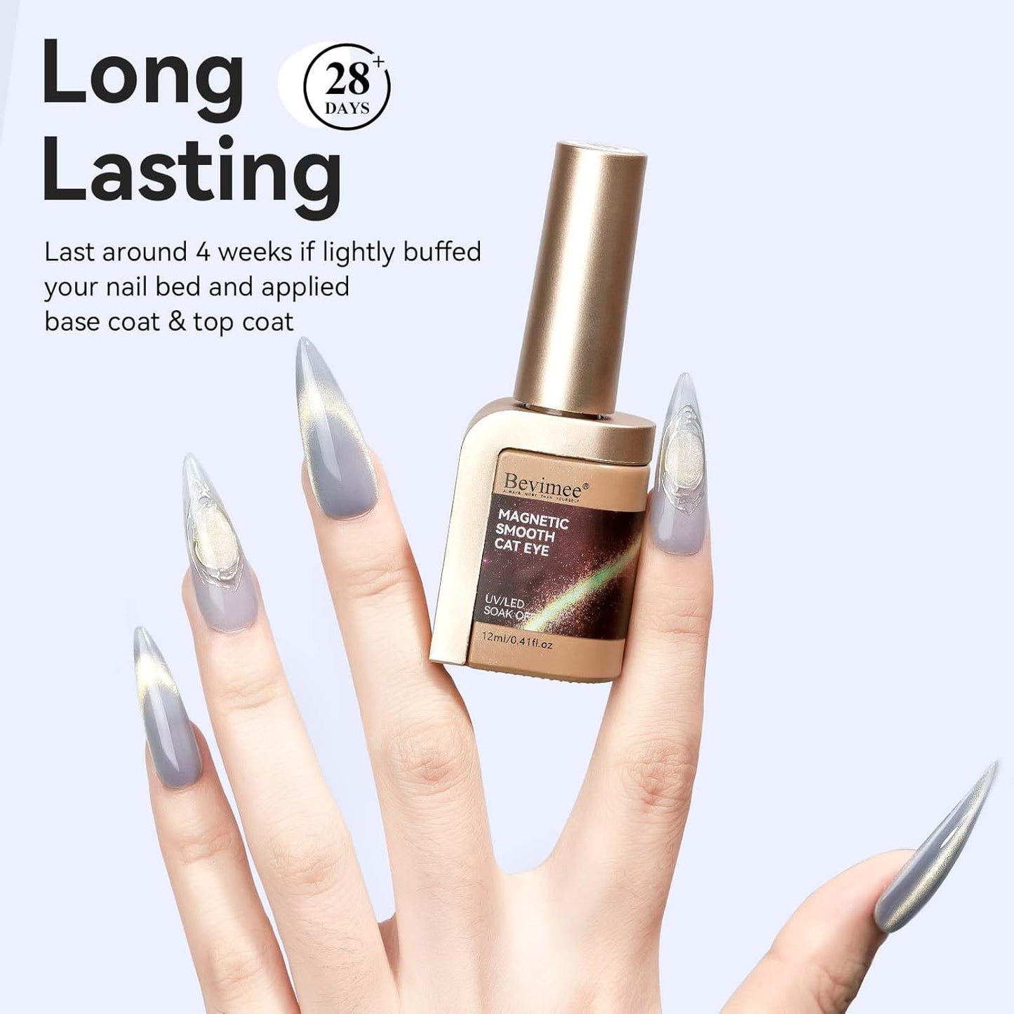 Silver Cat Eye Gel Nail Polish, Magnetic Nail Polish Glitter Holographic With Magnet Gold Shimmer Cateye Effect, UV Velvet Gel Nails Art Manicure Salon DIY Home, 12ML