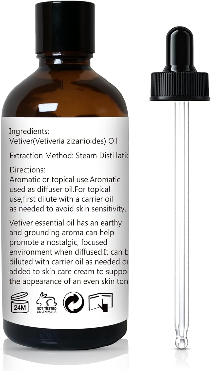 Vetiver Essential Oil Scent Oil for Home Diffuser, Perfume, Hand Soaps- 100ml/3.38 Oz