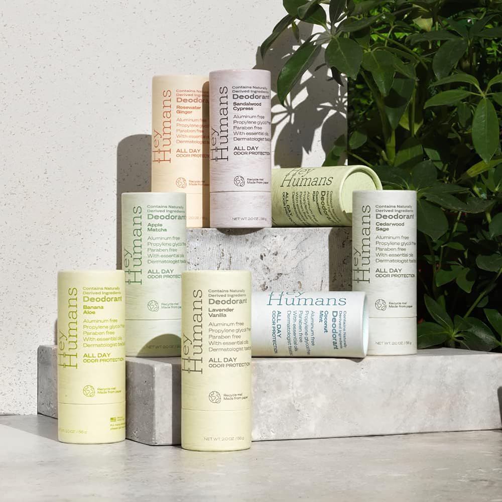 Hey Humans Deodorant, Aluminum Free Deodorant for Women and Men, Contains Naturally Derived Ingredients, All Day Odor Control, Refreshing Essential Oils, Earth Friendly Package, Cucumber Kiwi