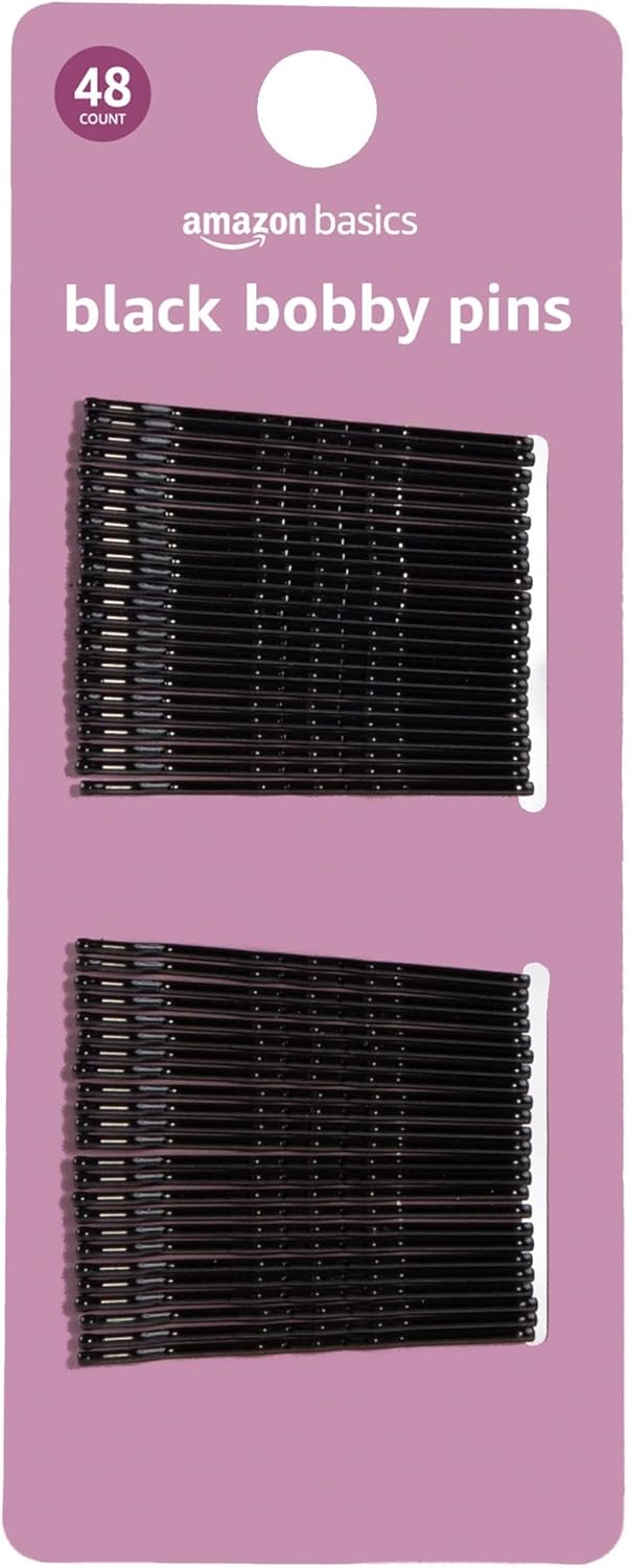 Amazon Basics Bobby Pins, Black Hair Pins for all Hair types, 48 Count