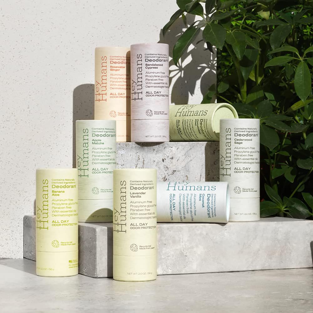 HEY HUMANS Aluminum Free Deodorant for Women and Men, Contains Naturally Derived Ingredients, All Day Odor Control, Refreshing Deodorant Essential Oils, Cedarwood Sage