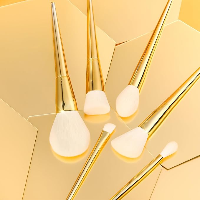 DUcare Makeup Brushes 15Pcs Makeup Brush Set with Holder Premium Synthetic Powder Foundation Contour Blush Concealer Eye Shadow Blending Liner Make Up Brush Kit gold-silver