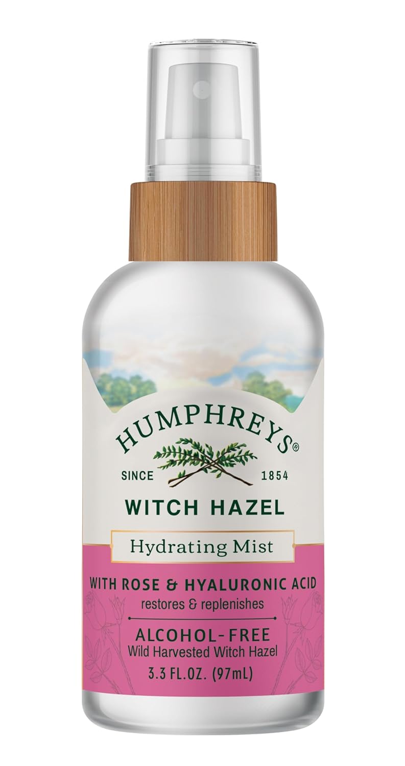 Humphreys Witch Hazel Hydrating Toner Mist Spray | Balancing & Hydrating Facial Toner | Alcohol-Free | Wild Harvested Witch Hazel | Soothing Rose Water | 3.3 Fl Oz Travel Size | Vegan & Cruelty-Free