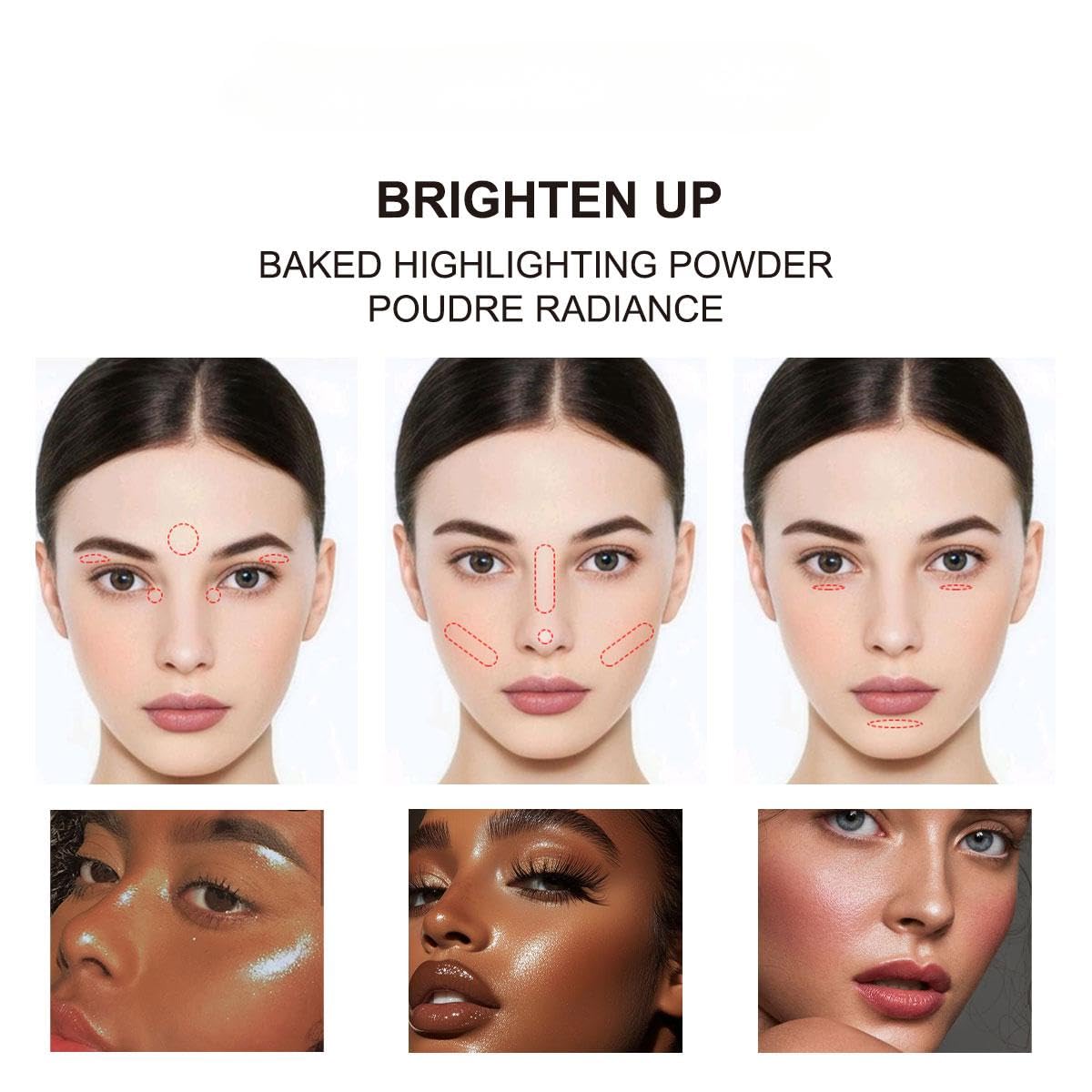 Baked Highlighter Contour Powder Sheer Pearl Shimmer Shades for Face Highlighter Makeup Brighten Up (301-Moonlit)