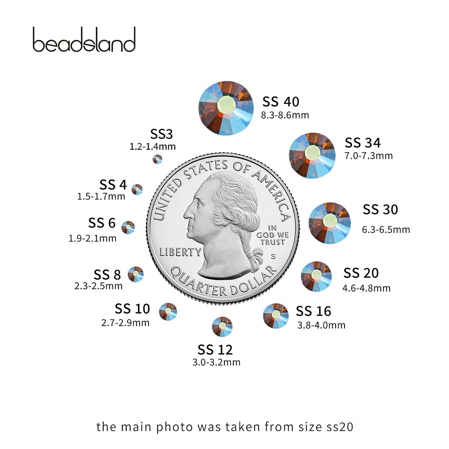 beadsland 1440 Pieces Flat Back Crystal Rhinestones Round Gems, Lt.Colorado Topaz AB,SS16,3.8-4.0mm