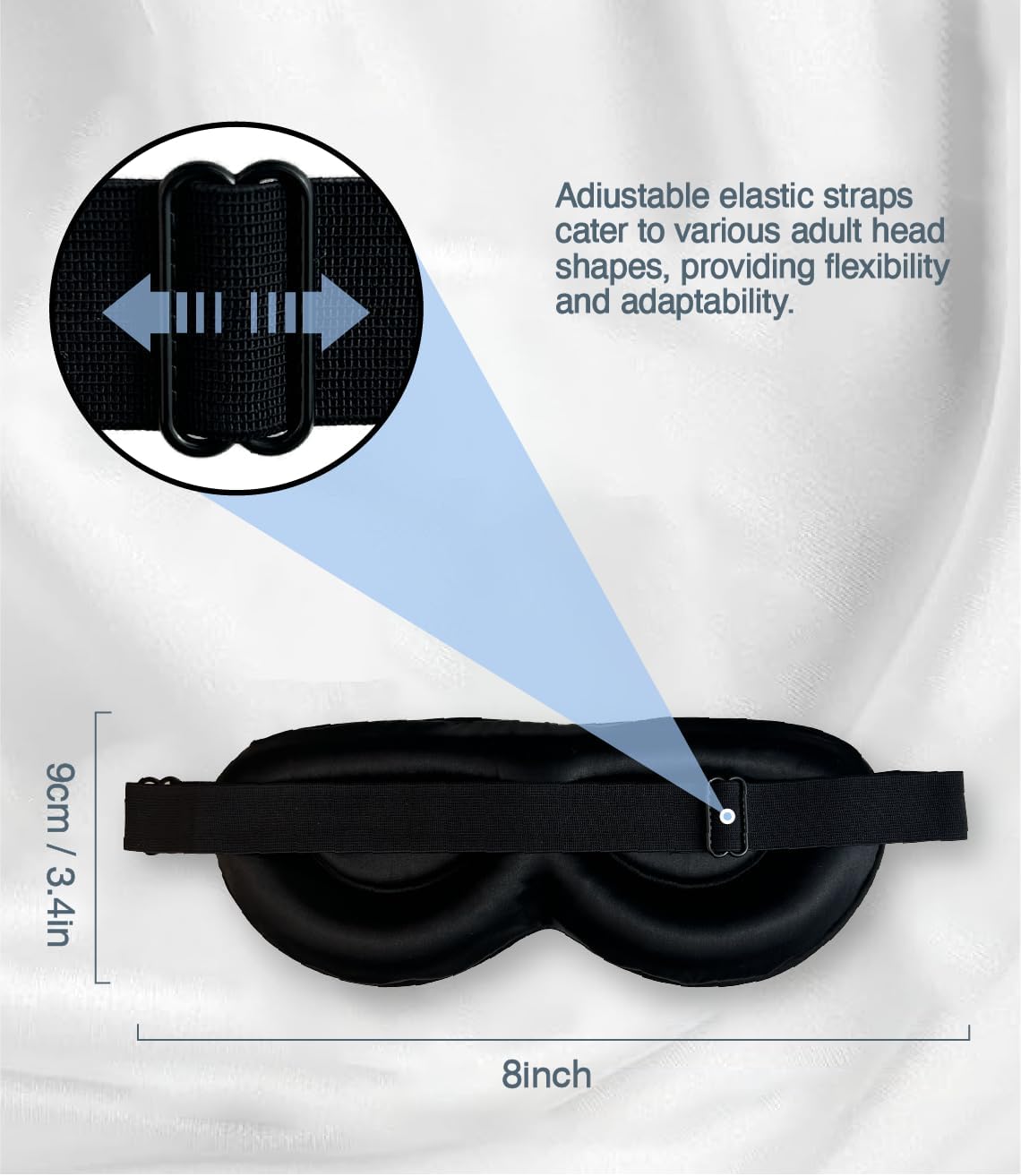 PROMEED Adjustable 100% Mulberry Silk Sleep Mask 23 Momme, 3D Contoured No-Pressure Cup Eye Mask for Sleeping, Super Soft Breathable Blindfold, Perfect Blocks Light for Sleeping (Black)