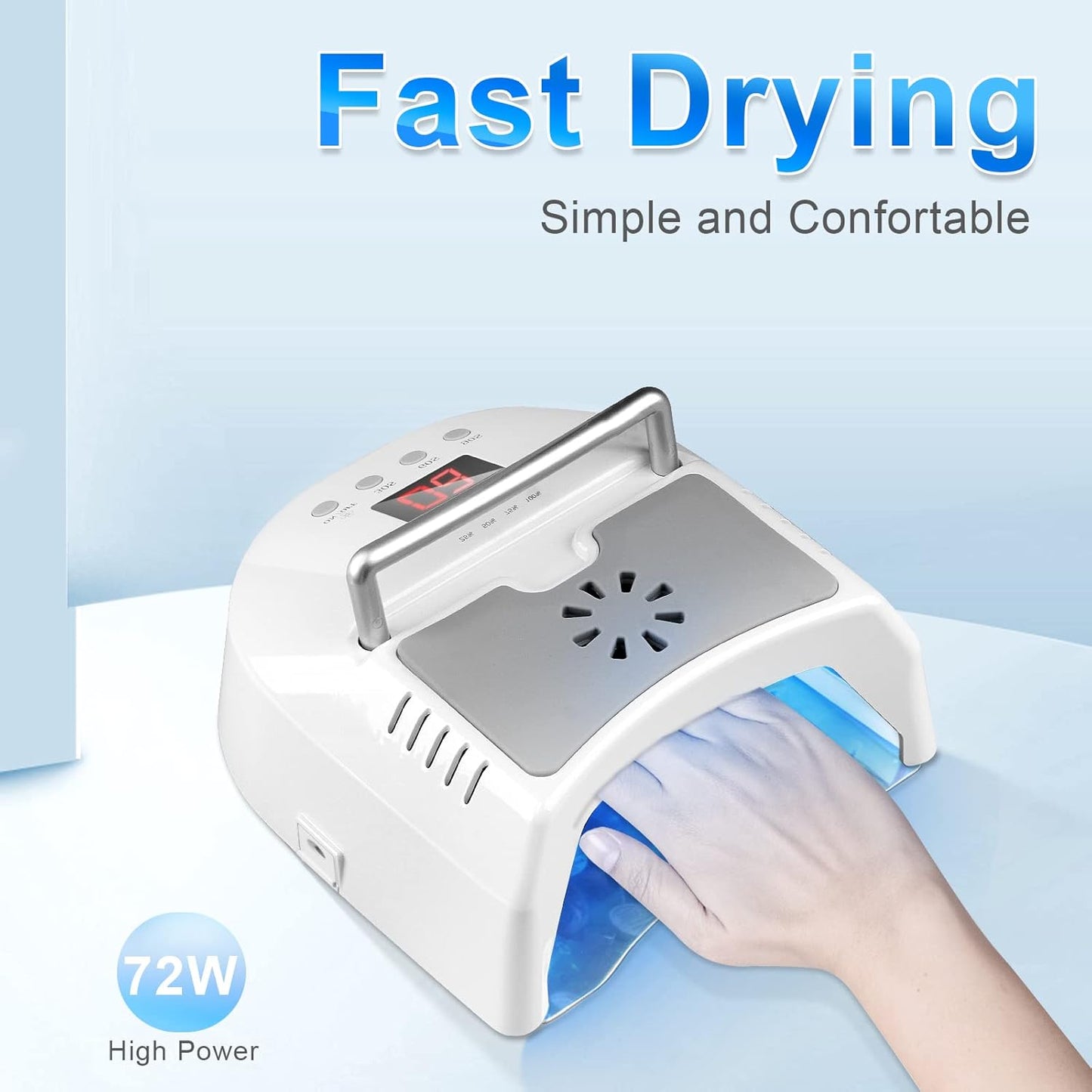 Professional UV Led Nail Lamp Cordless, 72W UV Lights for Gel Nails with Fan, IMENE Rechargeable Nail Dryer with Portable Handle Perfect for Salon Home Nail Art (White)