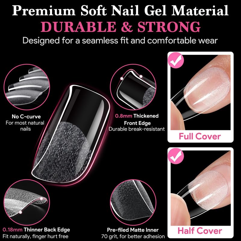 Short Square False Nail Tips, 15 Sizes 510 PCS Clear French Press On Fake Nail Soft Pre-shaped Half Matte Full Cover Gel Nail Tips Extensions Thick Long Lasting for DIY Beginners & Salon Manicure