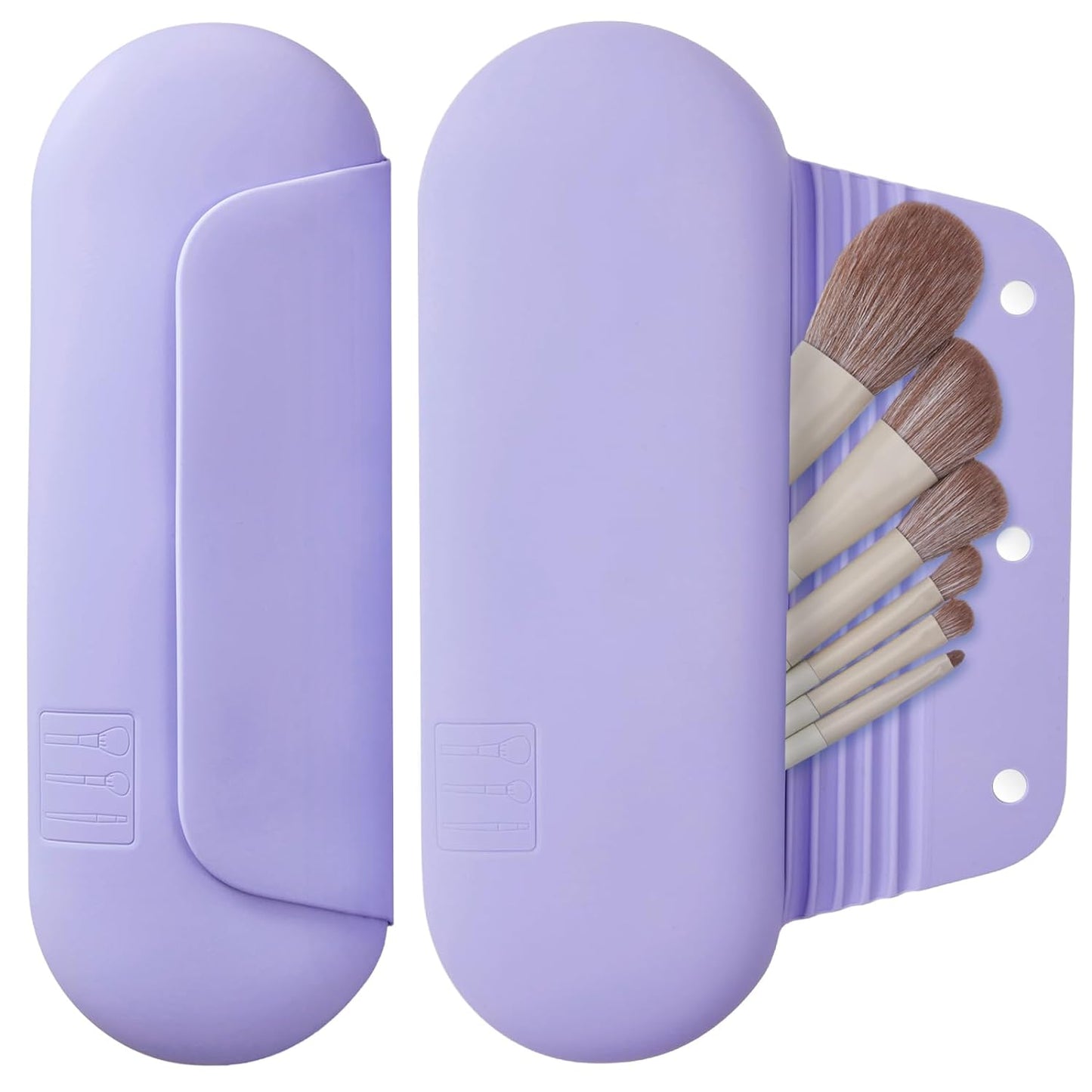Silicone Makeup Brush Holder Travel Cosmetic Bag：Soft Portable Cosmetic Face Brushes Holder with Upgrade Anti-Fall Out Magnetic Closure, Large Travel Makeup Brush Case - Lavender