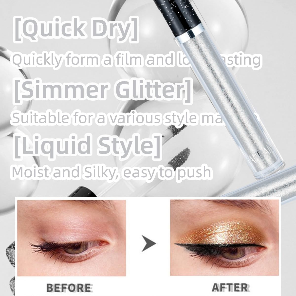 Glitter Eyeshadow liquid Pigments Metals Gloss Sparkling Smokey Eye Looks Shimmer Silver (silver)