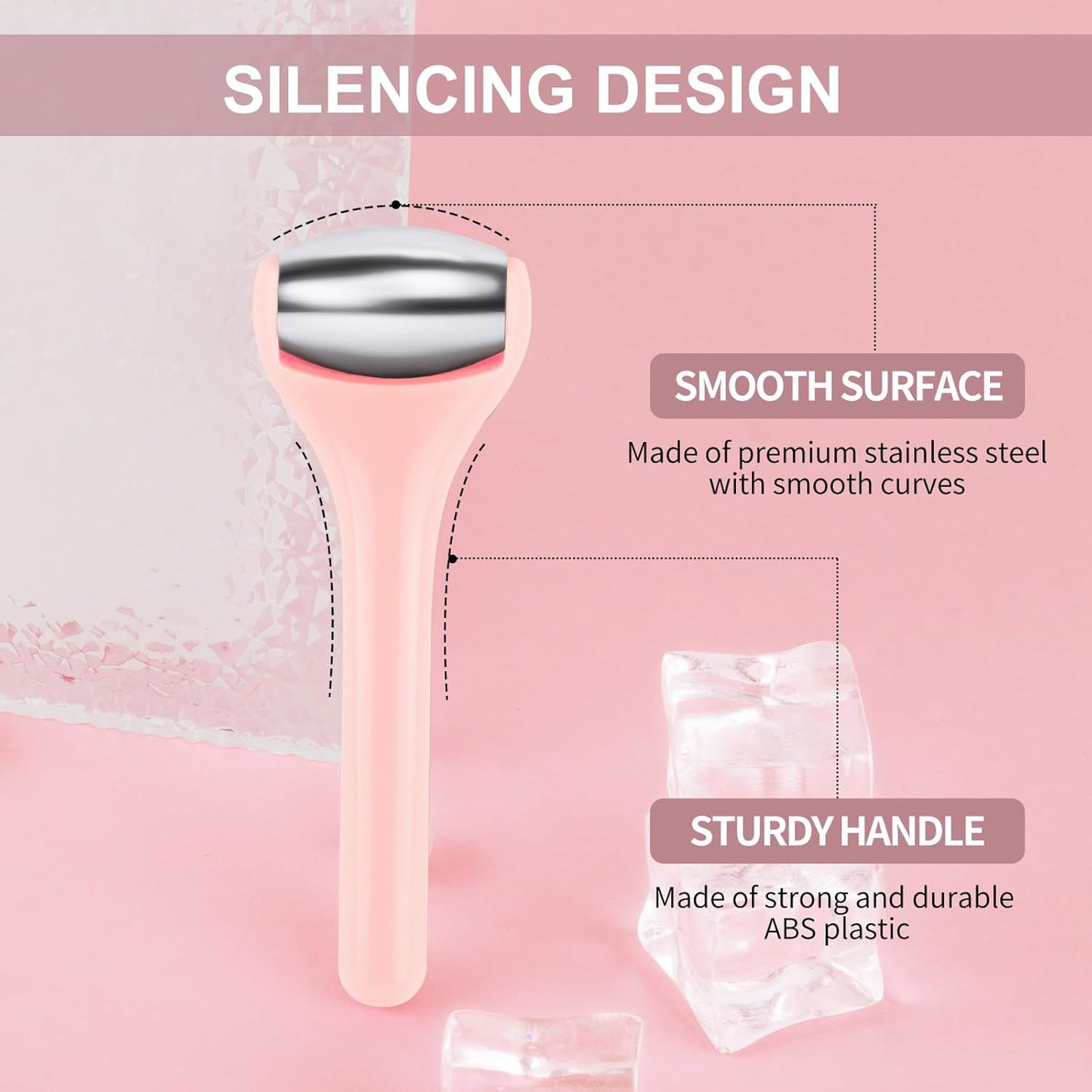 MAANGE Mini Eye & Face Rollers for Eye Massager, Stainless Steel Eye Ice Roller for Relief Puffiness Migraine Skincare Facial Roller (Pink)