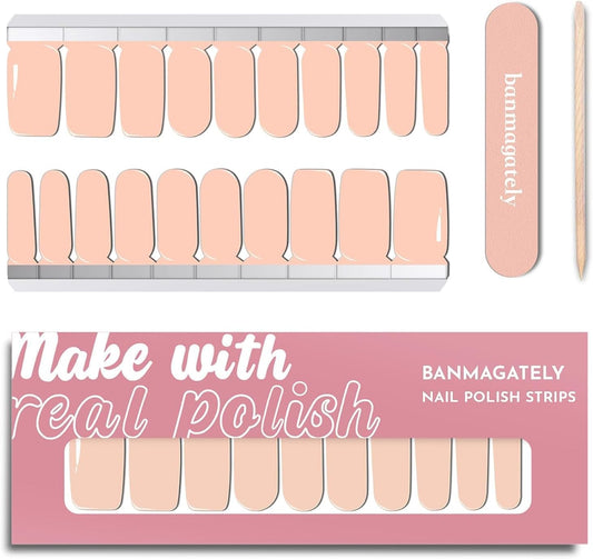 Nail Polish Strips, 20Pcs Salon Quality Gel Nail Stickers, Easy Long Lasting Wraps for Short Nails no UV Light Needed (Light Pink)