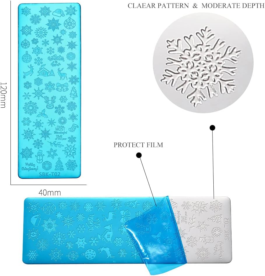 WOKOTO 6Pcs Nail Polish Stamping Plates Kit Flower Butterfly Rose Snowflake Image Templates Stamping Plates for Christmas Manicure DIY Tools