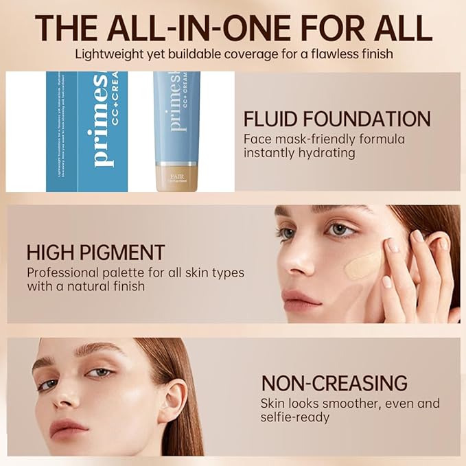 Primeskin Cc Cream for Older Women,Korean Cc Cream, Self Adjusting for Mature Skin, Satin Skin Korean 1.69 Fl Oz/50ml (LIGHT)