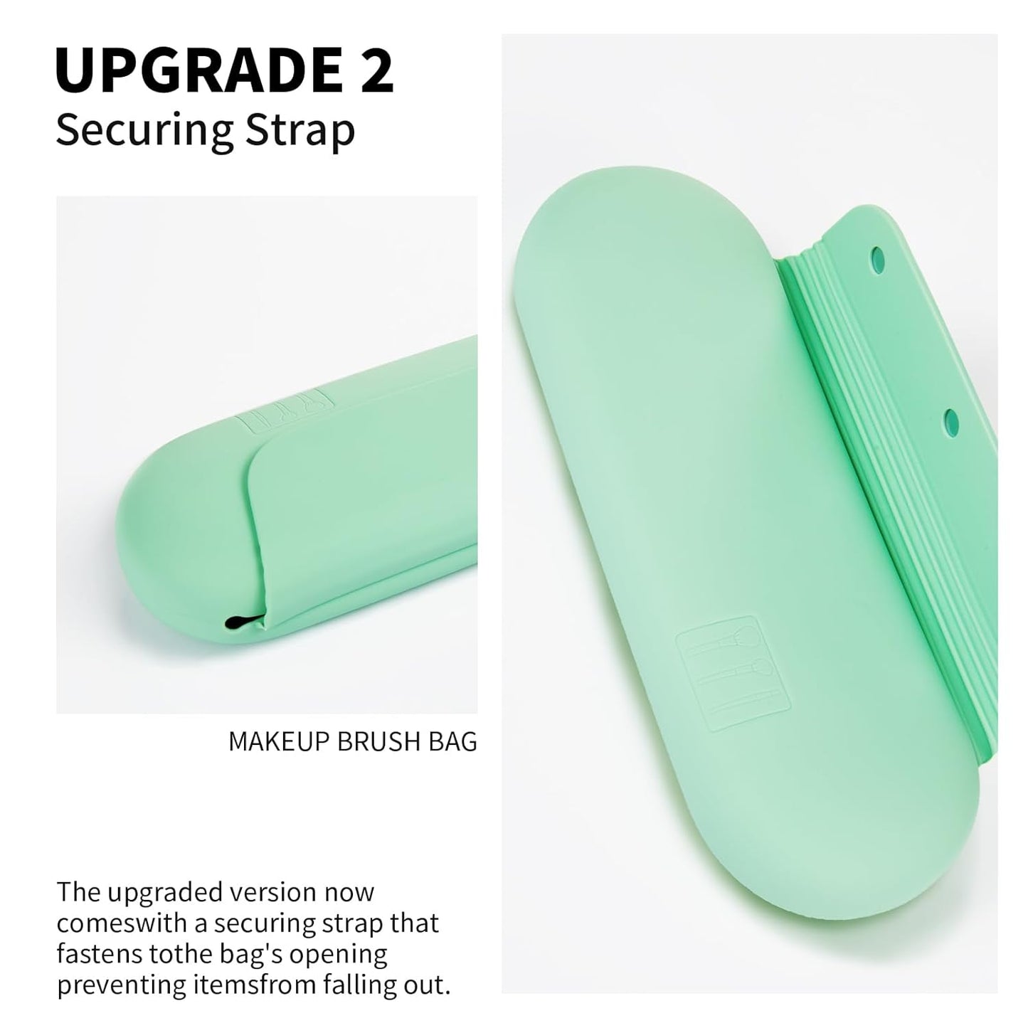 Silicone Makeup Brush Holder Travel Cosmetic Bag：Soft Portable Cosmetic Face Brushes Holder with Upgrade Anti-Fall Out Magnetic Closure, Large Travel Makeup Brush Case - Green