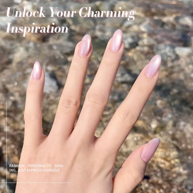 Born Pretty Cat Magnetic Eye Gel Nail Polish,Nude Moonlight Cat Magnetic Gel Nail Polish Soft Lace Magnetic Nail Polish for Nail Art Manicure Salon DIY at Home 15ML