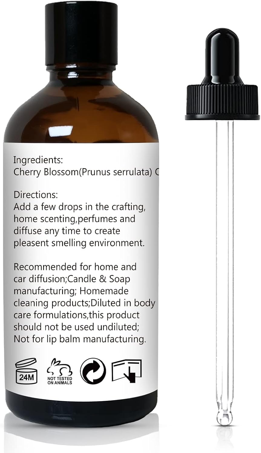 Cherry Blossom Essential Oil, Fragrance Oil for Candle Soap Making, Perfume for Women, Gift for Her - 3.38 Fl Oz 100ml