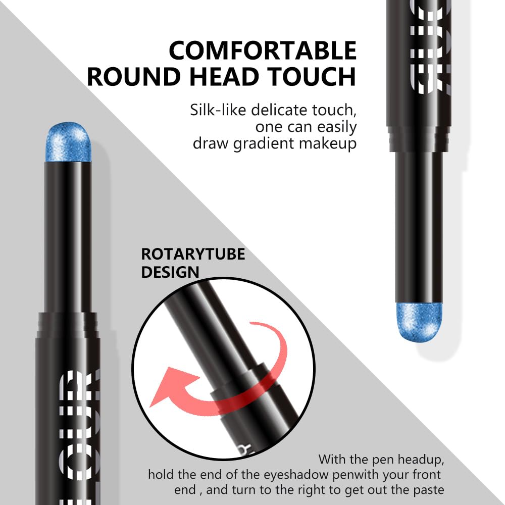 Dazzling Blue Shimmer Cream Eye Shadow Stick Makeup for Women, Blue Shimmer Matte Eye Shadow Brightener Stick for Eyes, Waterproof Eyeshadow Pencil Applicator Blendable for Eye Highlight 22