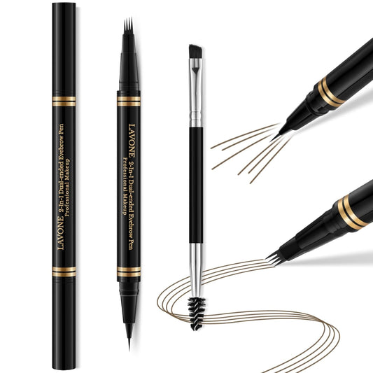 Eyebrow Pen,2-in-1 Waterproof Eyebrow Pencil with 4 Tip Microblading Brow Pen and Ultra-Precise Brow Pencil,with Dual-ended Eyebrow Brush,Eyebrow Makeup for Natural Looking - Ash Brown