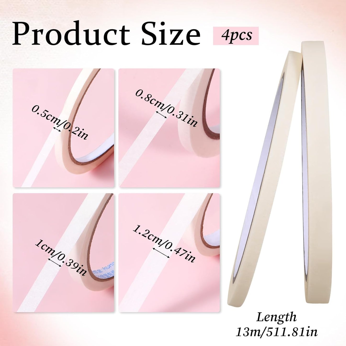 4 PCS White Nail Tape Nail Art Striping Tape Nails Art Striping Tapes Removable Paper Nailes Tapes French Tip Tapess for DIY Decoration Design French Style Manicure (0.5.0.8,1,1.2cm)