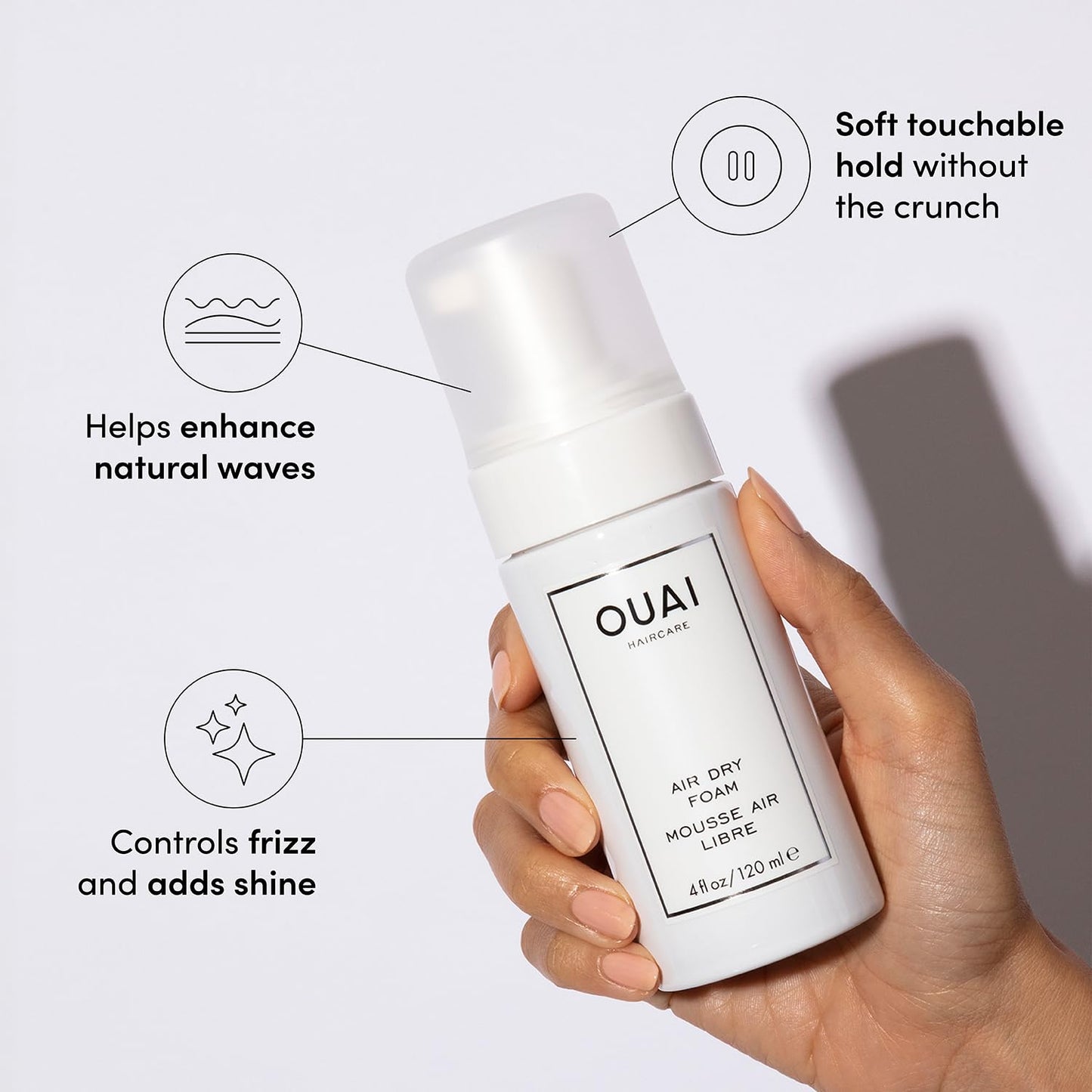 OUAI Air Dry Foam - Hair Mousse for Curly Hair & Beach Waves - Conditioning & Detangling With Kale and Carrot Extract - Paraben, Phthalate and Sulfate Free (4 Oz)