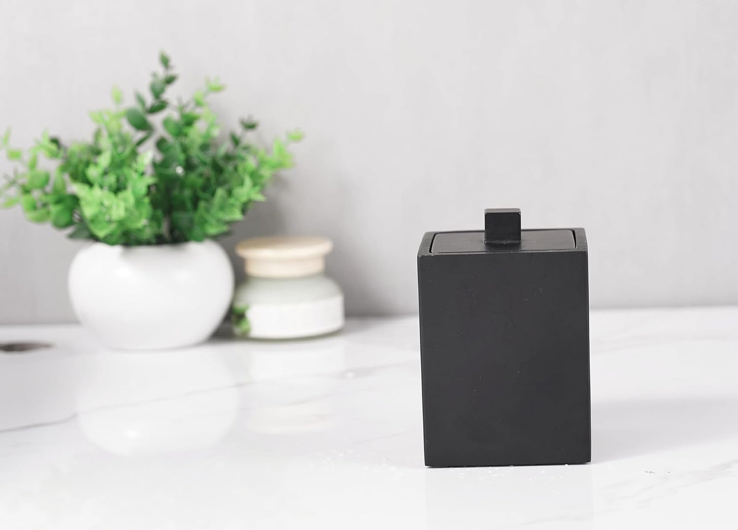 Resin Square Canister with Lid, Bathroom Qtip Holder, Cosmetics Makeup Accessories Storage for Makeup Sponge Bath Salts Storage Christmas Birthday Anniversary, Matte Black
