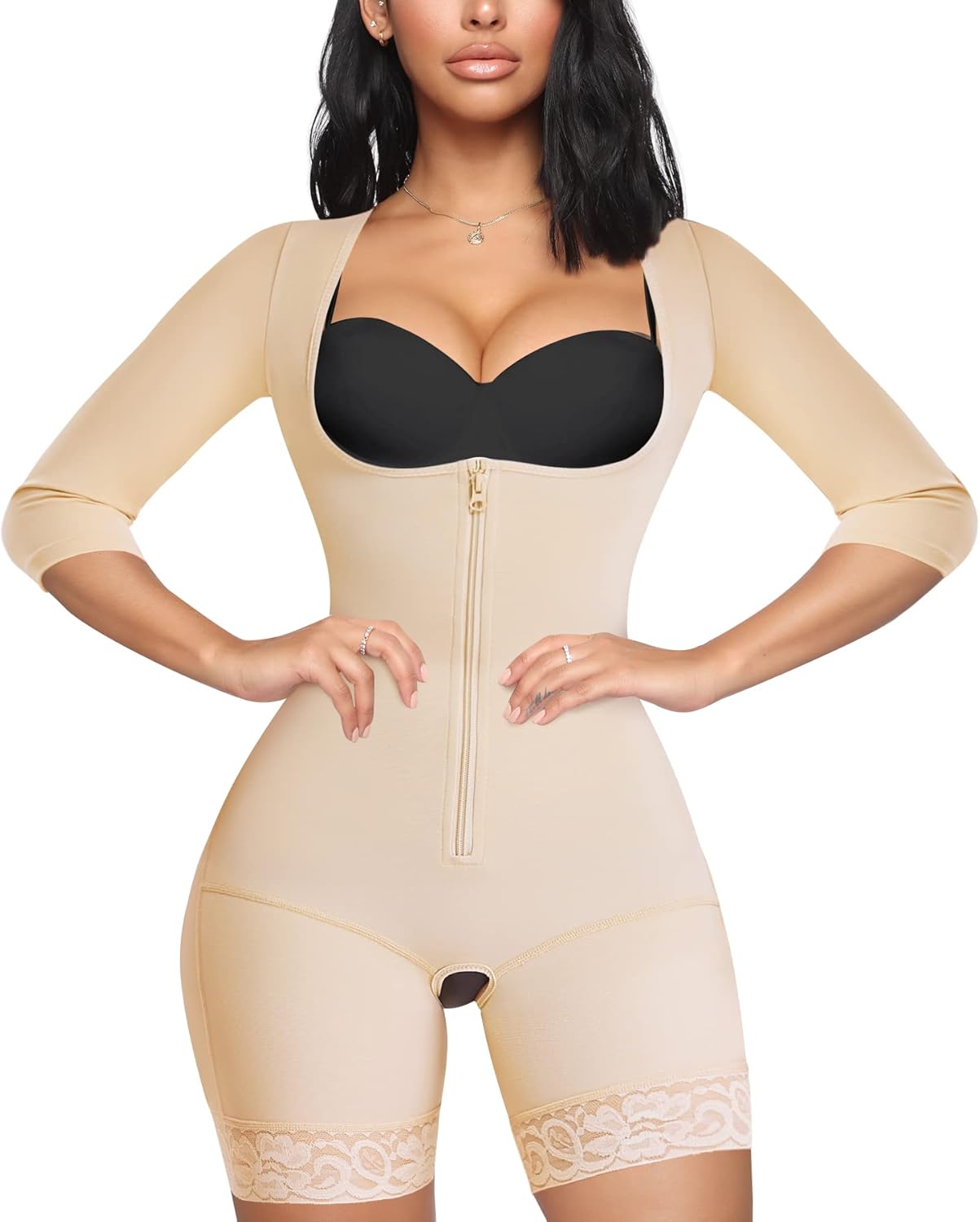 MERYOSZ Full Body Waist Trainer for Women Zipper Tummy Control Bodysuit Upper Arm Shaper Open Bust Slimmer Corset Shapewear
