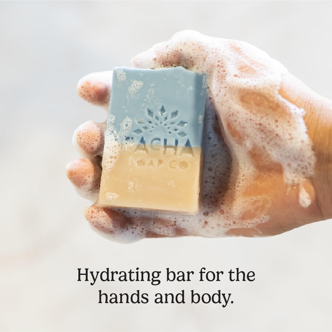 Pacha Soap Co. Bar Soap - Premium, Handcrafted, Hydrating, Natural Face Wash, Hand Cleanser, Body Wash, Soothing Essential Oils (Sand & Sea, 5-Pack, 4 oz ea)