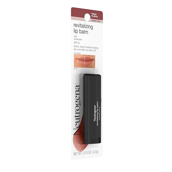 Neutrogena Revitalizing and Moisturizing Tinted Lip Balm with Sun Protective Broad Spectrum SPF 20 Sunscreen, Lip Soothing Balm with a Sheer Tint in Color Fresh Plum 60,.15 oz (Pack of 2)
