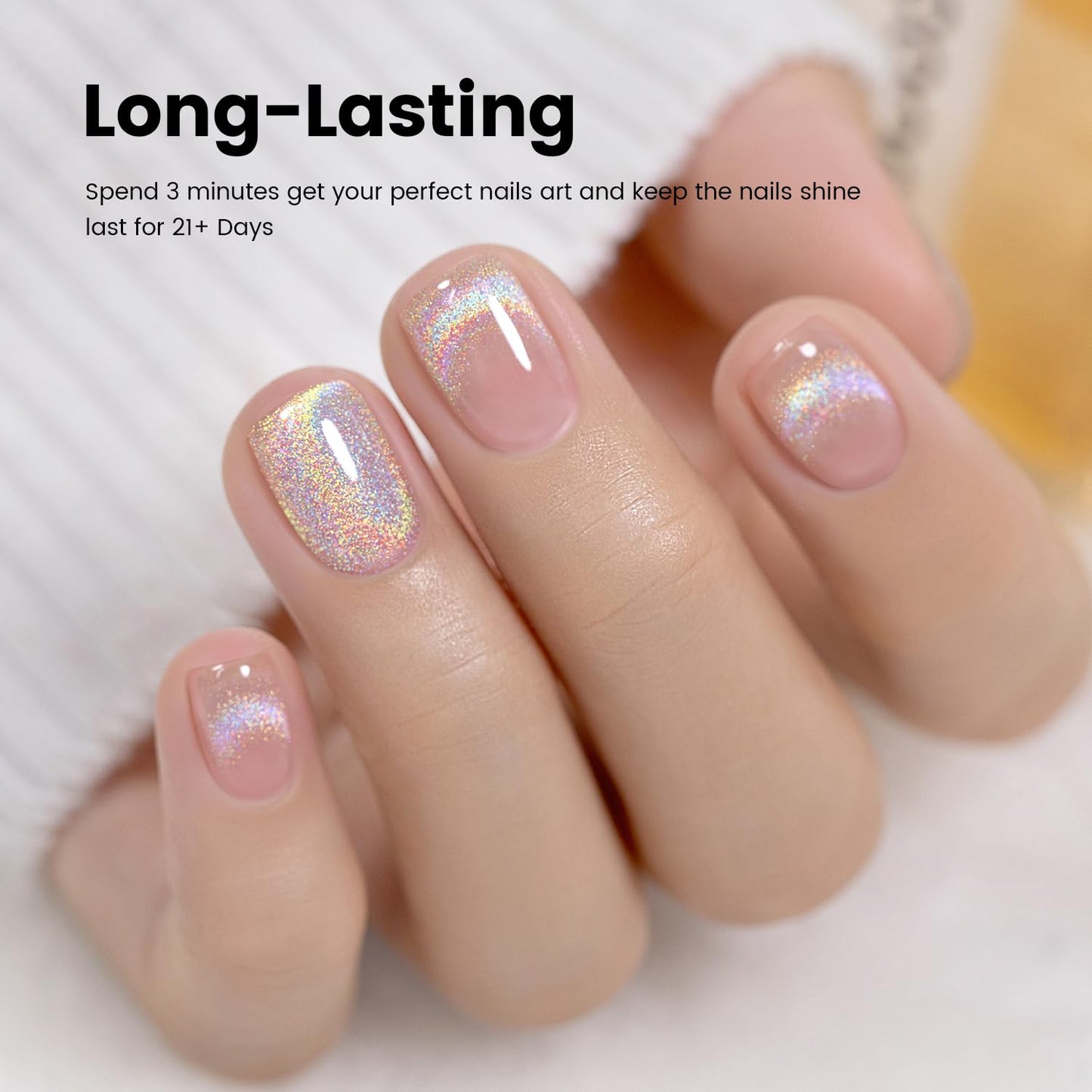 RARJSM Holographic Rainbow Cat Eye Gel Nail Polish with Magnet Stick Clear Silver Iridescent Glitter Sparkle 9D Cat Eye Gel Polish Soak off UV LED Curing Requires Soak Off Home Salon Diy Nail Art