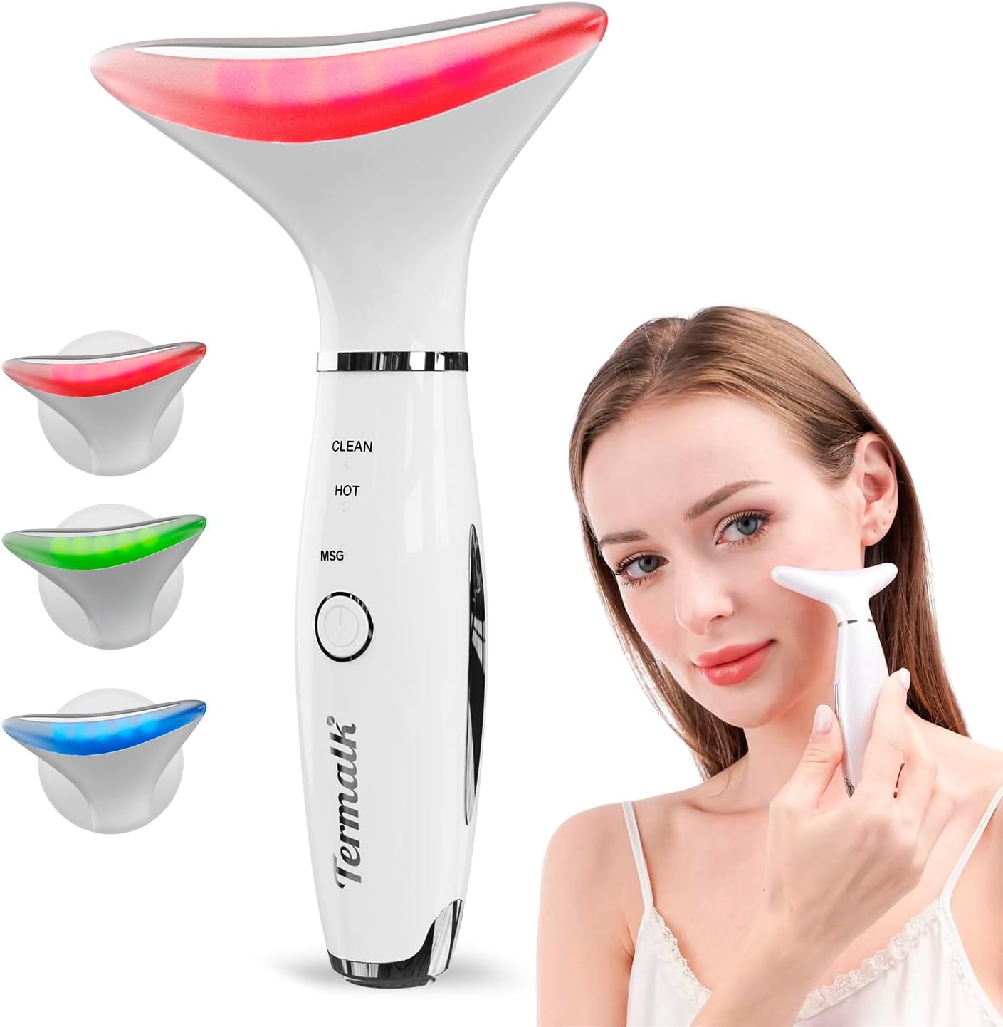 3-in-1 Portable Face and Neck Massager Tool with LED, Red Light Therapy, Vibration & Thermal Functions for Skin Care, Lifting & Firming, Galvanic Facial Machine.