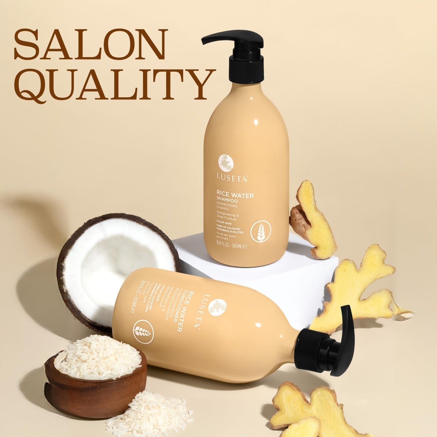 Luseta Rice Water Shampoo and conditioner Set Strengthening & Nourishing Revitalizes Shine for All Hair Types Hydrating & Frizz Control for Women and Men 16.9oz*2