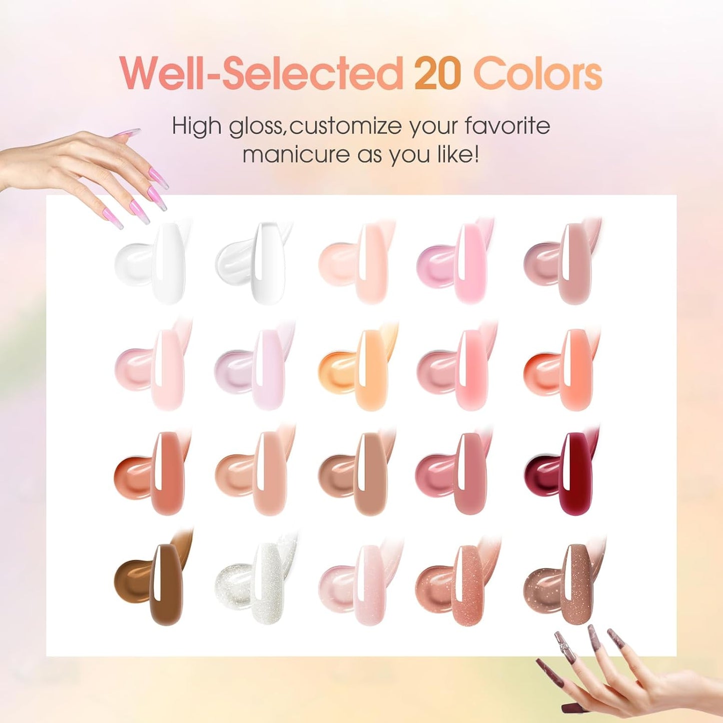 ROSALIND 20PCS Poly Nail Gel Kit with Nail Lamp White Brown Poly Nails Gel Kit Clear Nude Nail Extensions Gel Set With UV Lamp