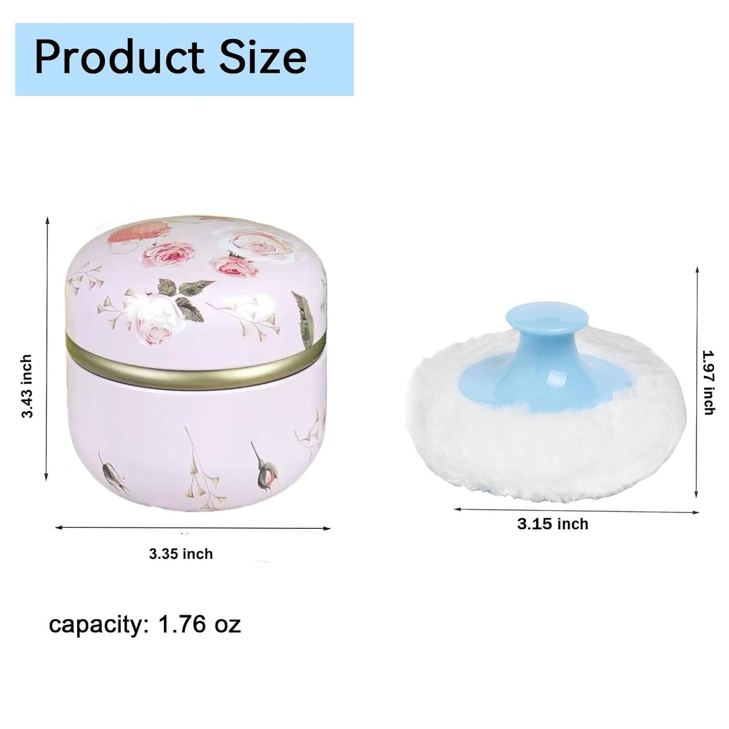 Body Powder Puff and Container, 3.35" Portable Dusting Powder Container with Soft Puff Loose Powder Case Box Jar with Lids for Baby Women Home and Travel Use