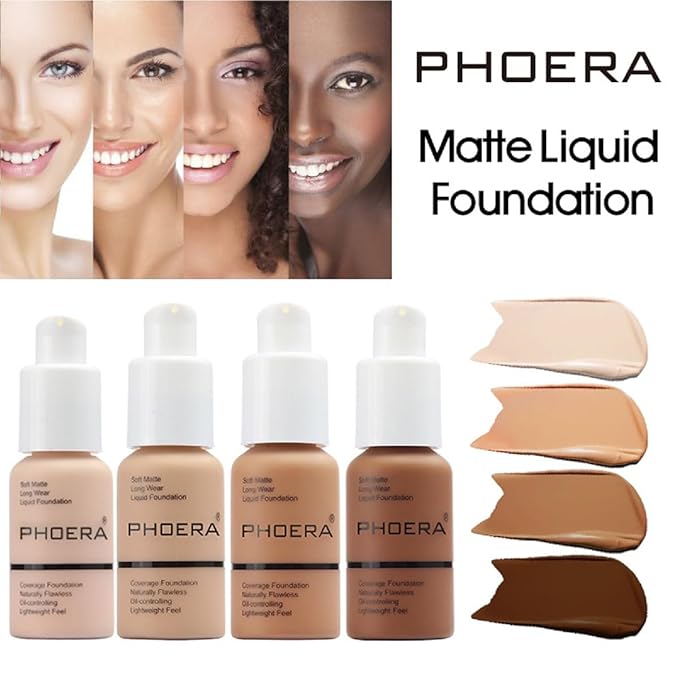 2 Pack PHOERA Foundation,Matte Oil Control Concealer Foundation Cream,PHOERA Long Lasting Waterproof Matte Liquid Foundation for Women Girls (102 Nude+103 Warm peach)