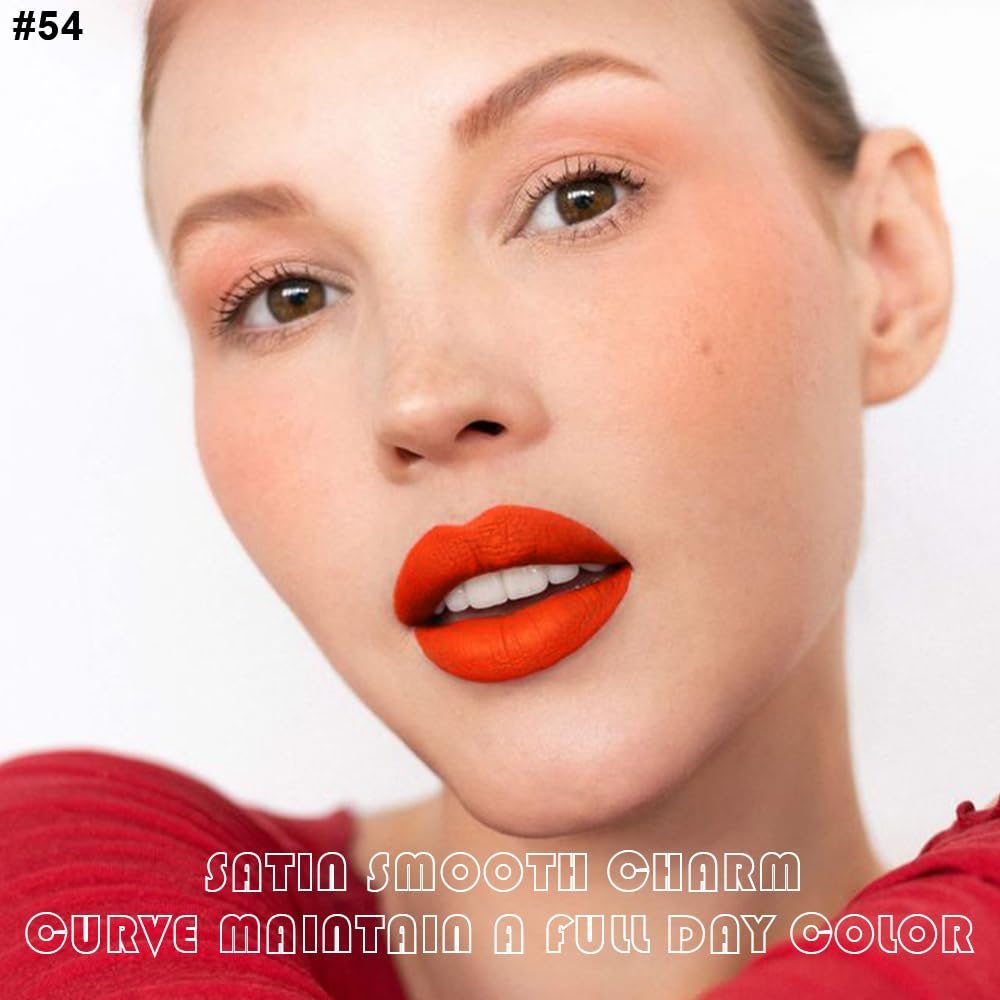 evpct 2Pcs Orange Light Fire Red Matte Liquid Lipstick Lip Gloss Stain and Retractable Lip Liner Makeup Set for Women Long Lasting Waterproof 24 Hours Lipstick labial mate larga duracion 24 54#