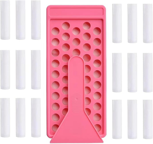 50 Lip Balm Container Kit with Filling Tray and Spatula, Round Tube Refillable Empty Tube 3 Colors, 0.15 oz, BPA Free, for DIY Homemade Lipstick Lipstick (50 white kits,)