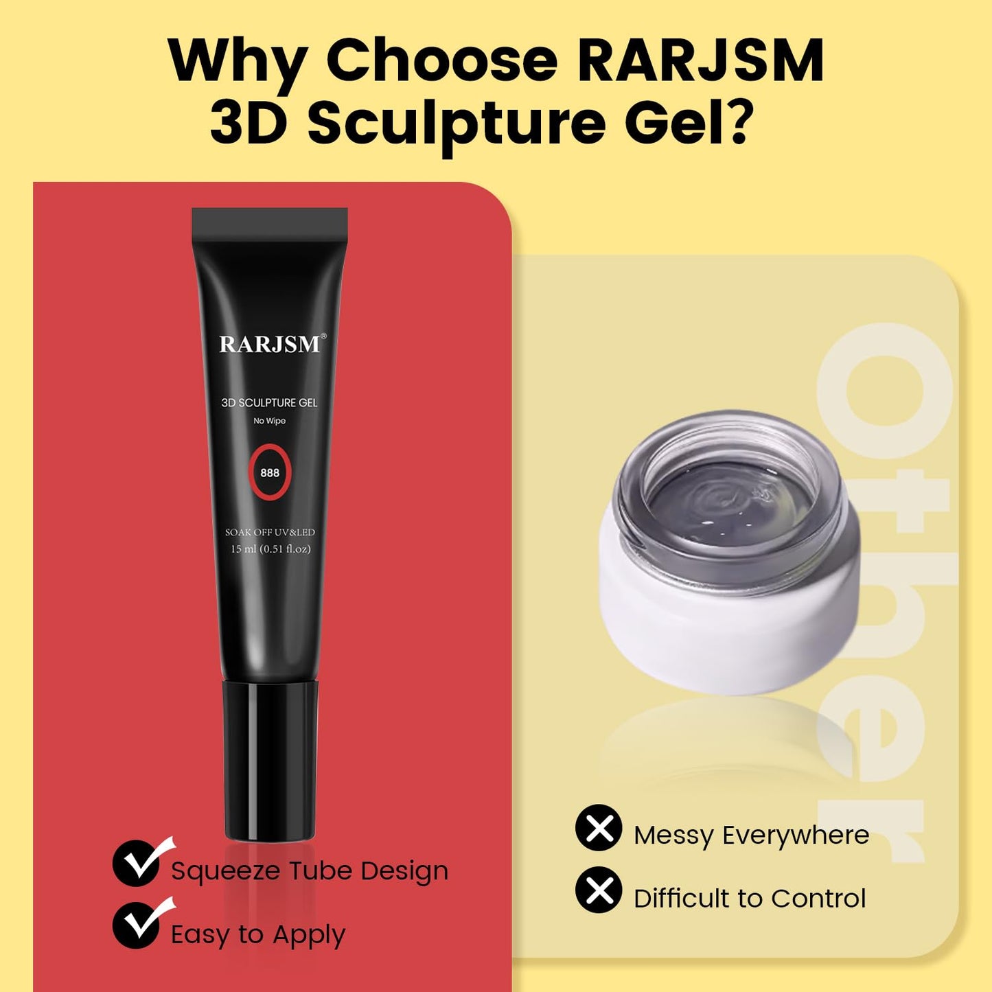 RARJSM 3D Sculpture Gel Polish for Nail Art - No Wipe Red 2 in 1 Gem Rhinestone Glue Drawing Hard Craving Sculpting Gel UV LED Curing Requires Soft Tube DIY Decoration Manicure Design