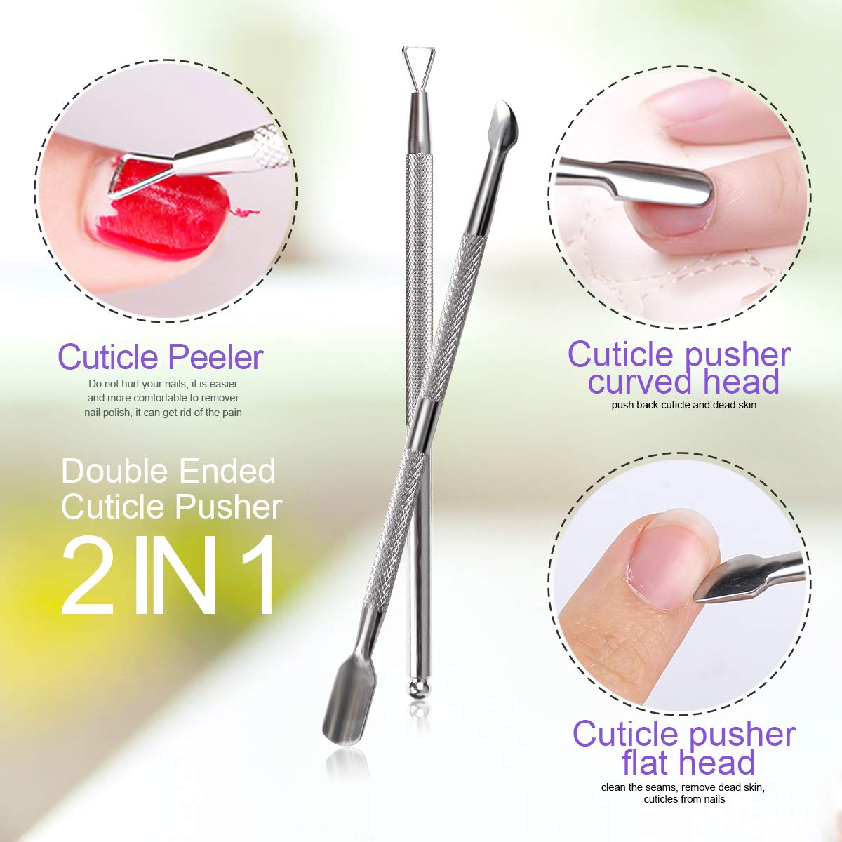 Teenitor Gel Nail Polish Remover Kit - Nail Clips, Remover Pads, Cuticle Peeler, Nail File, Buffer, Brushes & Soak Off Clips for Hands & Toes - Purple