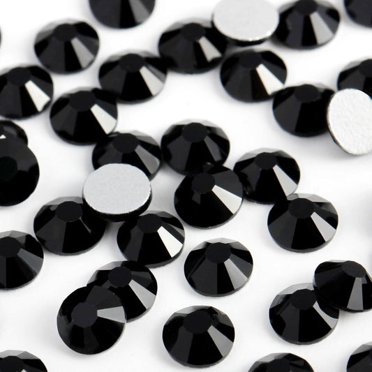 2000PCS SS12 Flatback Rhinestones | 12-Facet Diamond-Cut Glass Gems for Nail Art, Clothing, DIY Crafts |Glue-On Decoration Stones with Silver Backing(Jet Black)